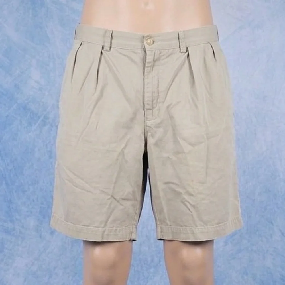 Polo Ralph Lauren Tyler Short Mens 34 Khaki Tan Pleated Cotton Chino 100% Cotton